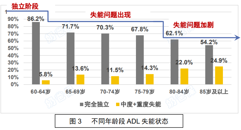 不同年龄阶段失能情况