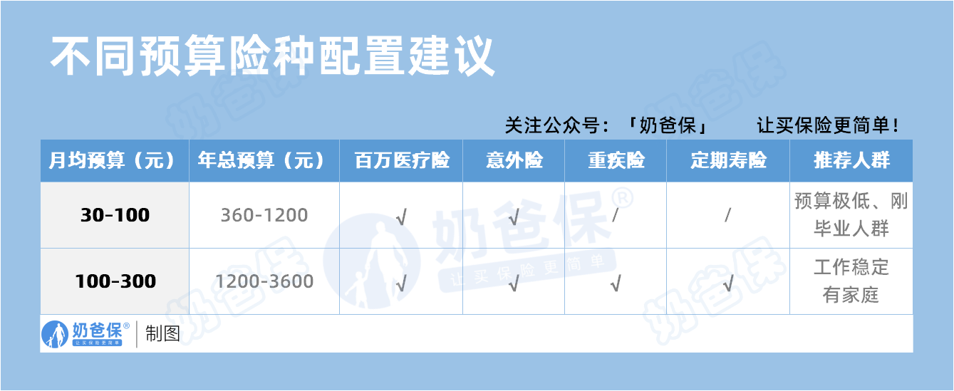 不同预算险种配置建议