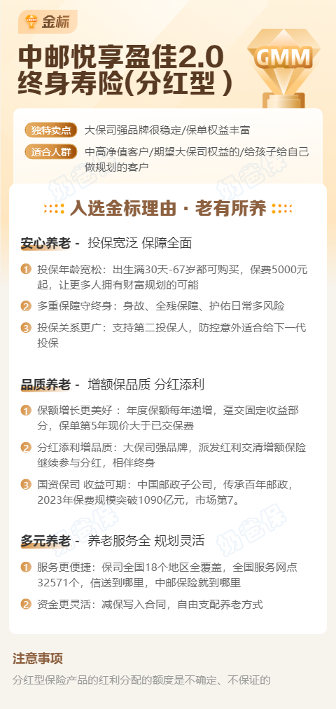 中邮悦享盈佳2.0版终身寿险(分红型) 中邮悦享盈佳2.0版终身寿险(分红型)