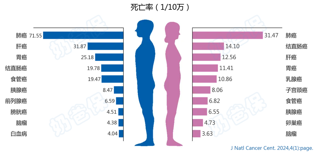 不同性别癌症死亡率