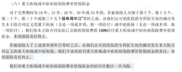 青云卫5号中症、重疾保费补偿金